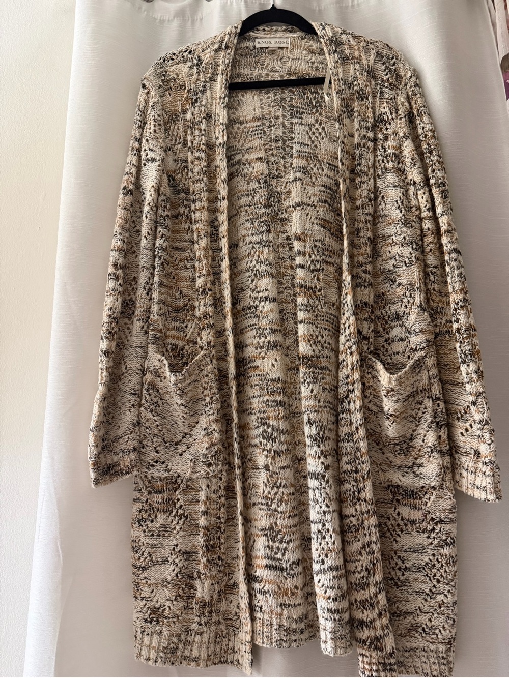 Cardigan , Knox Rose Cream, Brown and Tan Marled Open-Front